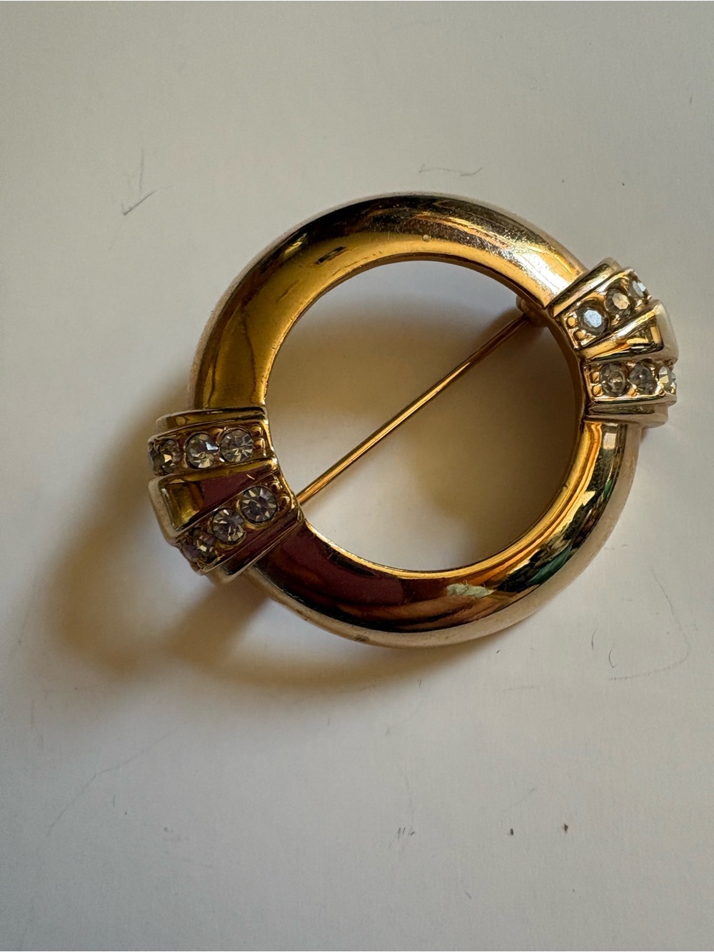 Vintage 1800’s Circle Brooch Pin with Clear Crystal Accents